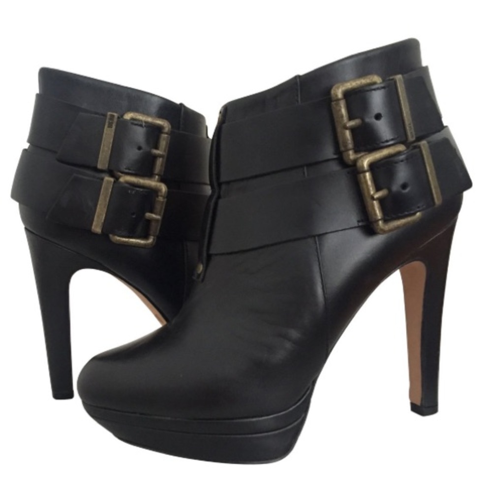 Diesel Melrose Sydney Double Buckle Leather Booties Platform Heel Boots 41 / 10